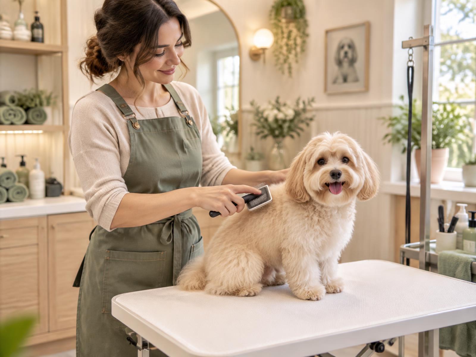 Happy dog at grooming salon