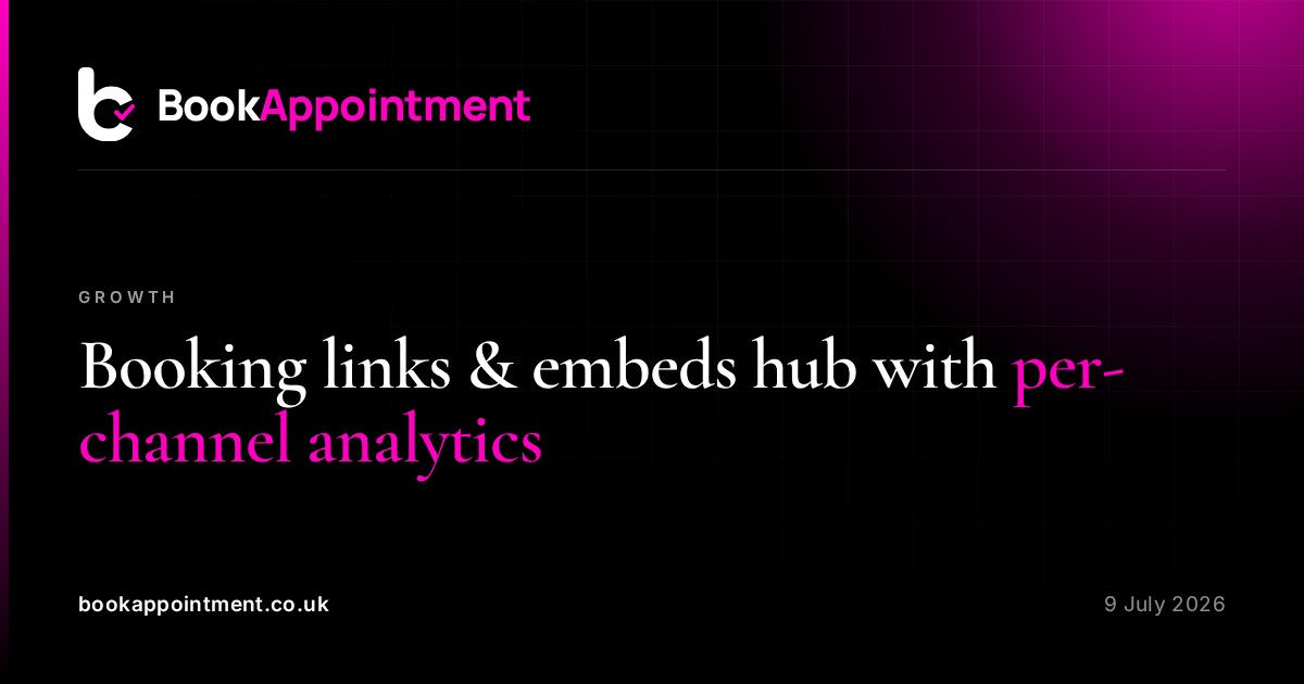 Booking links & embeds hub with per-channel analytics — BookAppointment